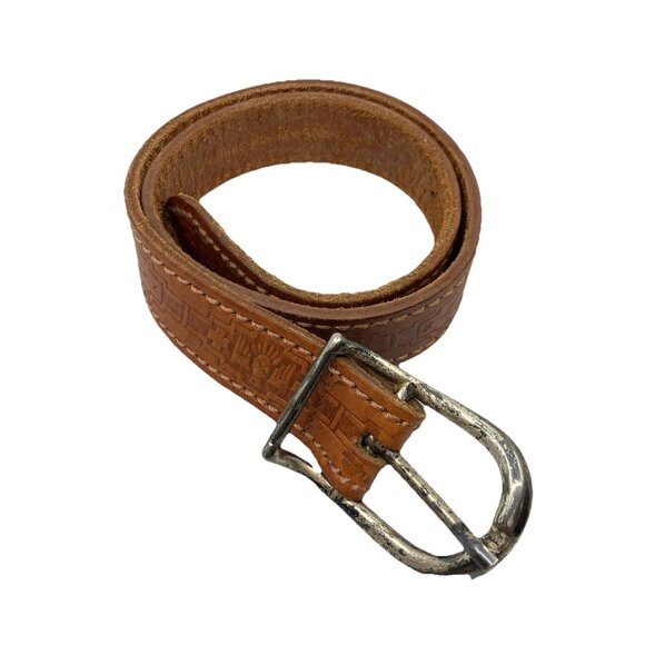 Dalmy's Bridle Leather Belt Womens S Tooled Brown Equestrian - Picture 1 of 8